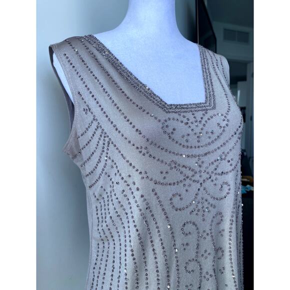 Vintage Silver MSK Beaded Embroidered Square Neck Gatsby Retro Art Deco Top - Picture 4 of 6